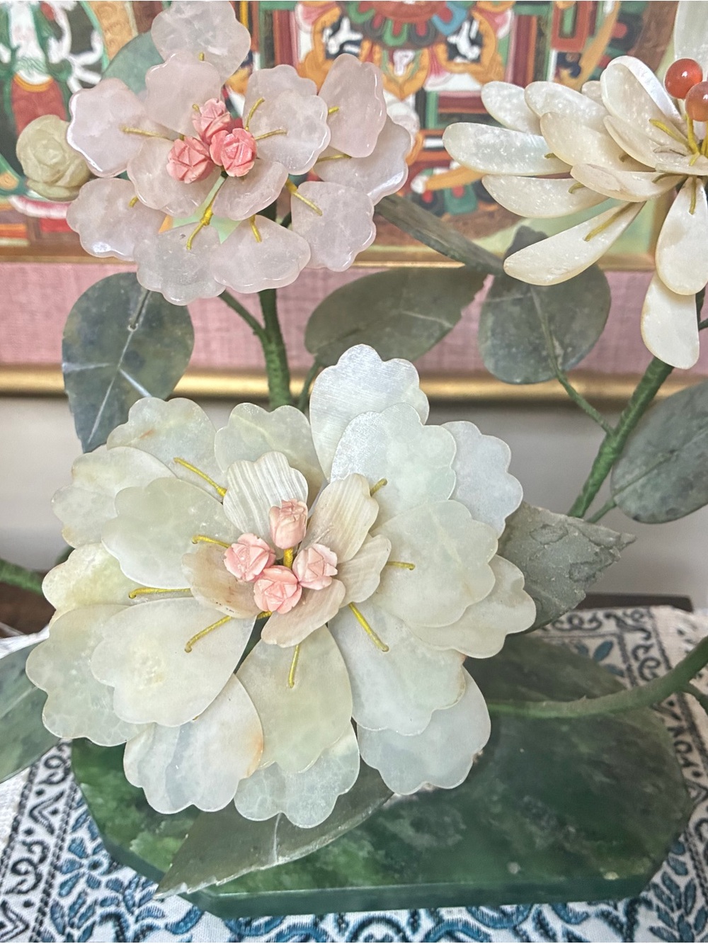Jade glass Multicolor Stone Flower Sculpture decor accent plant - Picture 9 of 10